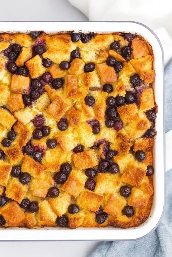 Blueberry French Toast Casserole – Comforting & Delicious 10 Golden blueberry French toast casserole in white baking dish ...