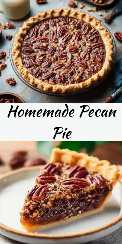 Homemade pecan pie whole and sliced on a plate