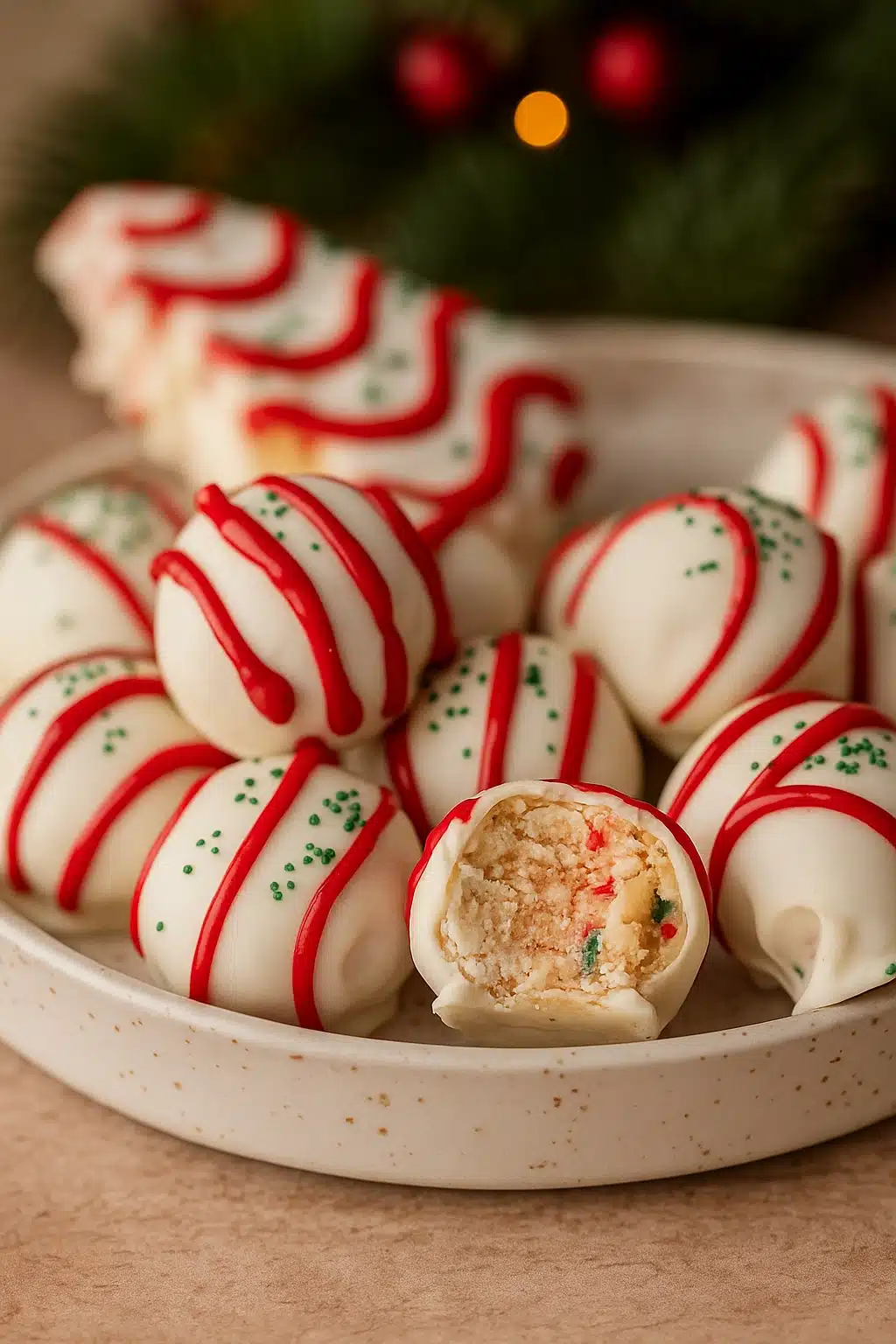 Little Debbie Christmas Tree Cake Truffles on a plate