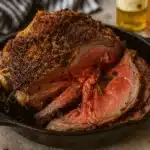 Perfect Prime Rib (Foolproof Method for Juicy, Tender Roast) 20 Juicy prime rib with garlic herb crust in cast-iron skillet