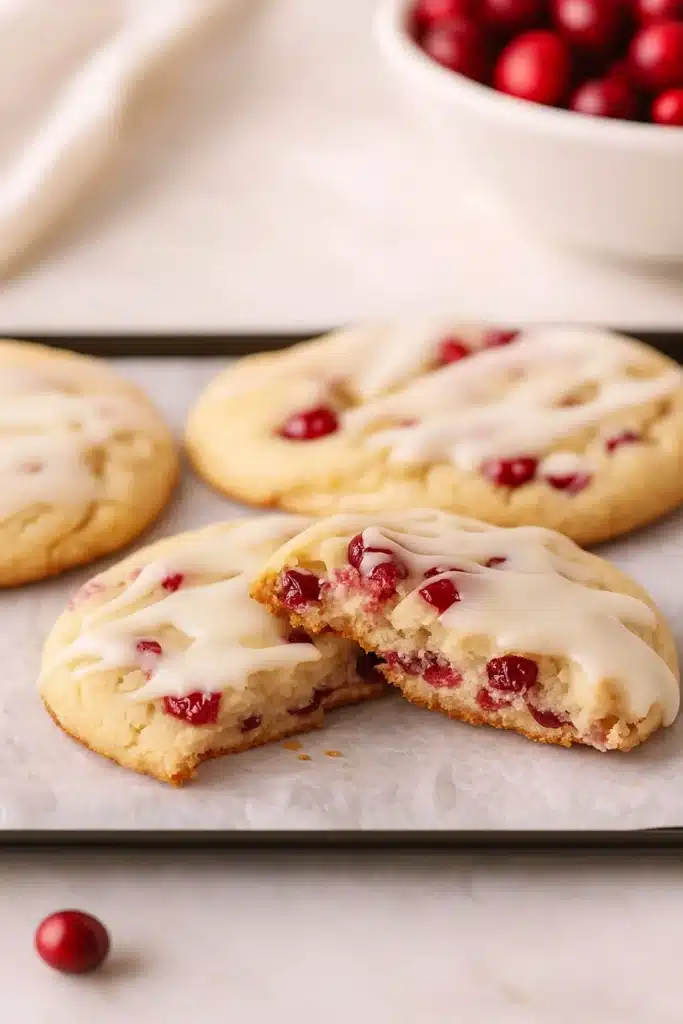 Cranberry Orange Cookies | Soft, Chewy & Amazing Treat 11 Cranberry orange cookie broken in half with icing drizzle