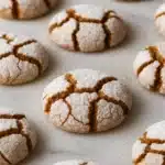 Crinkle Cookies – Soft, Spiced & Absolutely Delicious 15 Soft gingerbread crinkle cookies with powdered sugar on beige surface