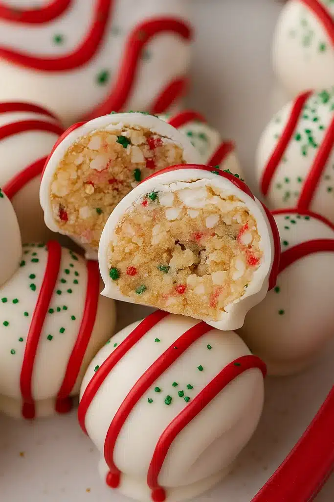 The Best Little Debbie Christmas Tree Cake Truffles with crumbly sprinkle-filled center