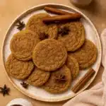Chai Cookies – Soft, Chewy & Amazingly Spiced 10 Soft chai cookies with cinnamon and star anise on a ceramic plate