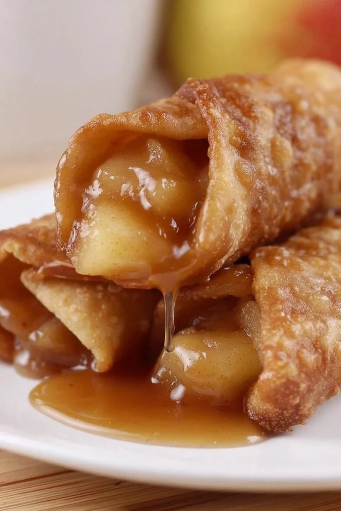 Close-up of apple pie taquitos with warm apple cinnamon filling