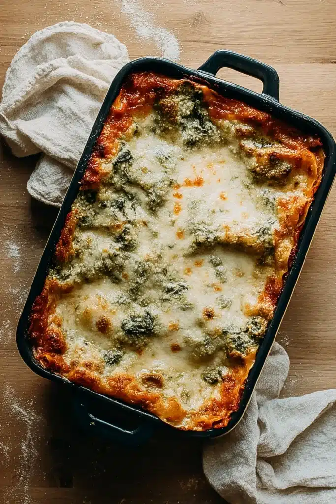 Christmas Lasagna Recipe | Ultimate Holiday Comfort Dish 9 Golden baked Christmas lasagna with melted cheese and spinach layers