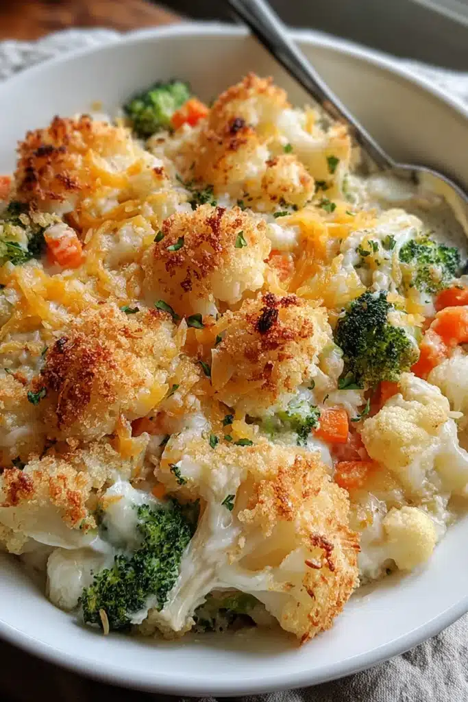 Winter Vegetable Casserole | Creamy & Comforting Favorite 10 Baked winter vegetable casserole with golden breadcrumbs and creamy cheese sauce