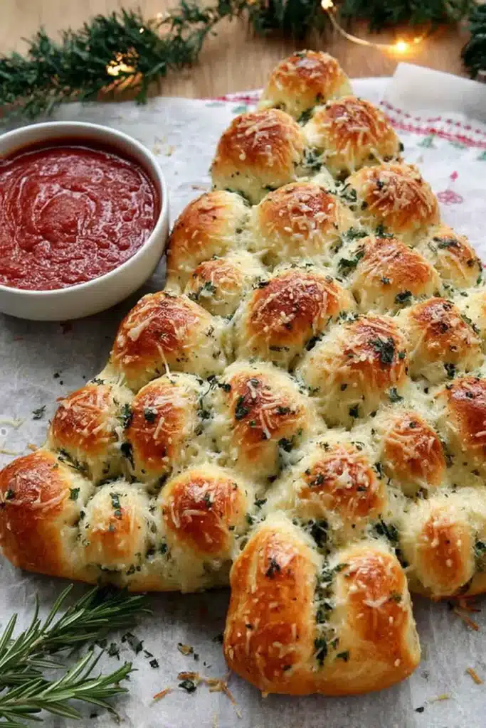 Christmas Tree Bread | Simple & Amazing Holiday Appetizer 9 Freshly baked cheesy Christmas tree bread with garlic butter and herbs