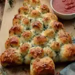 Cheesy Christmas tree pull-apart bread with herbs and marinara sauce