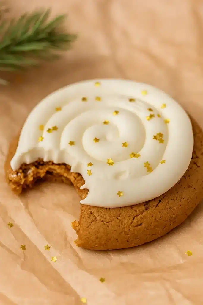 Amazing Crumbl Gingerbread Cookies Copycat Recipe 13 Soft gingerbread cookie with cream cheese frosting and gold star sprinkles