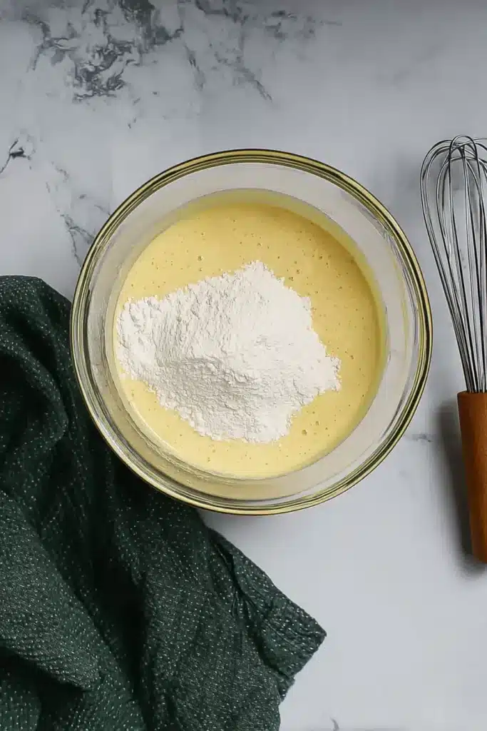 Eggnog Pie Recipe | Creamy, Easy & Irresistible Christmas Dessert 16 Mixing eggnog and pudding mix in a glass bowl for eggnog pie