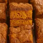 Gluten-free pumpkin coffee cake with cinnamon streusel and powdered sugar