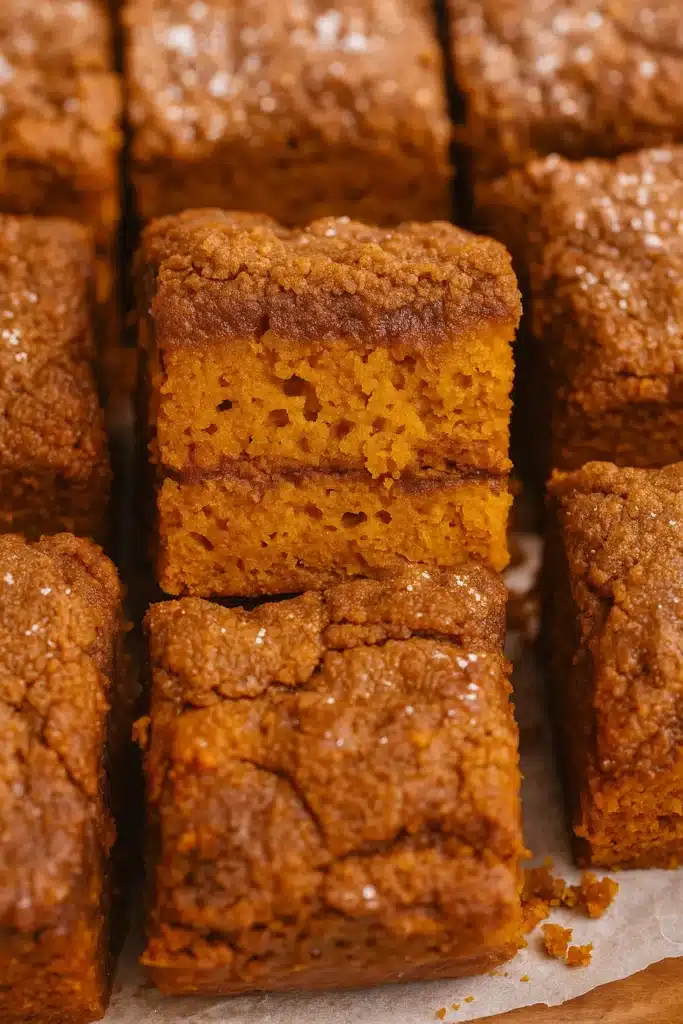 Gluten-free pumpkin coffee cake with cinnamon streusel and powdered sugar
