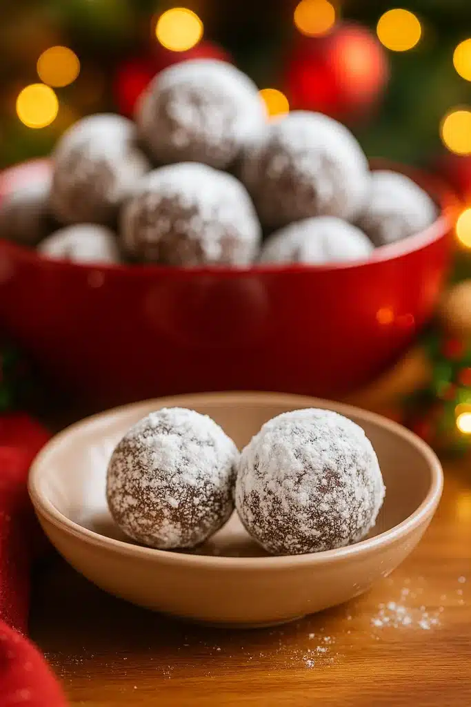 Healthy Christmas cookies served in bowls with festive background