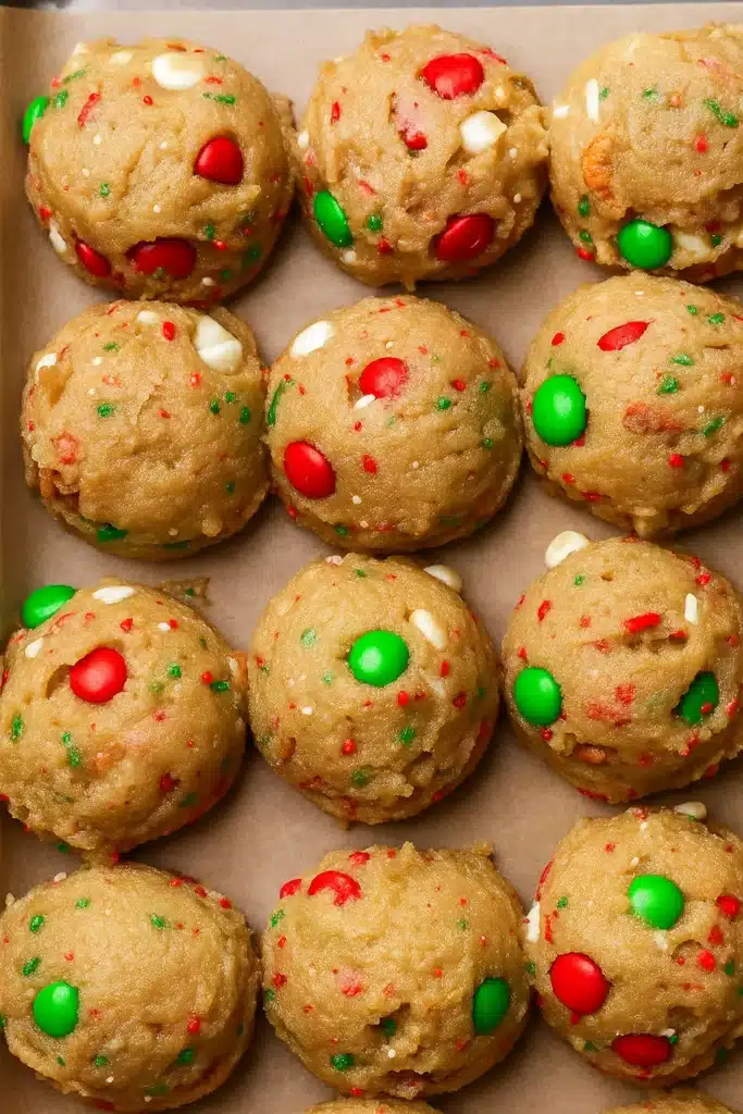 Kitchen Sink Christmas Cookies | Sweet & Chewy Favorite 13 Scoops of Kitchen Sink Christmas Cookie dough with M&Ms and white chocolate chips