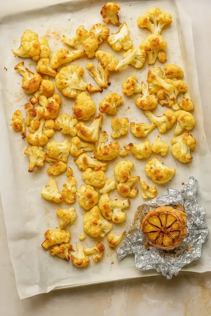 Roasted cauliflower and garlic for cheddar cauliflower soup