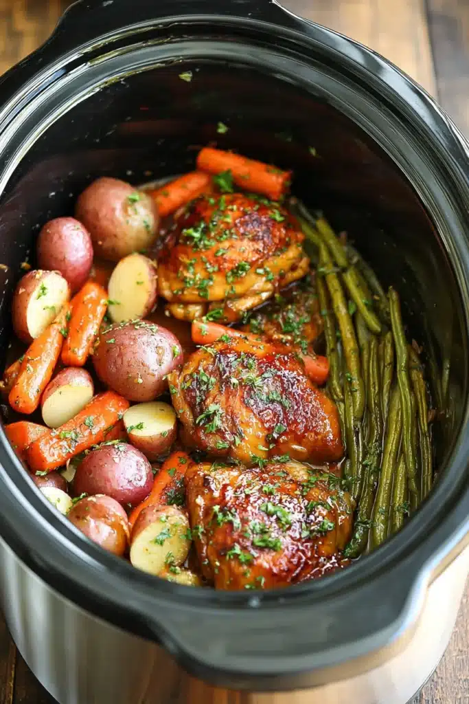 Slow Cooker Honey Garlic Chicken and Veggies Recipe 9 Slow cooker honey garlic chicken with potatoes, carrots, and green beans