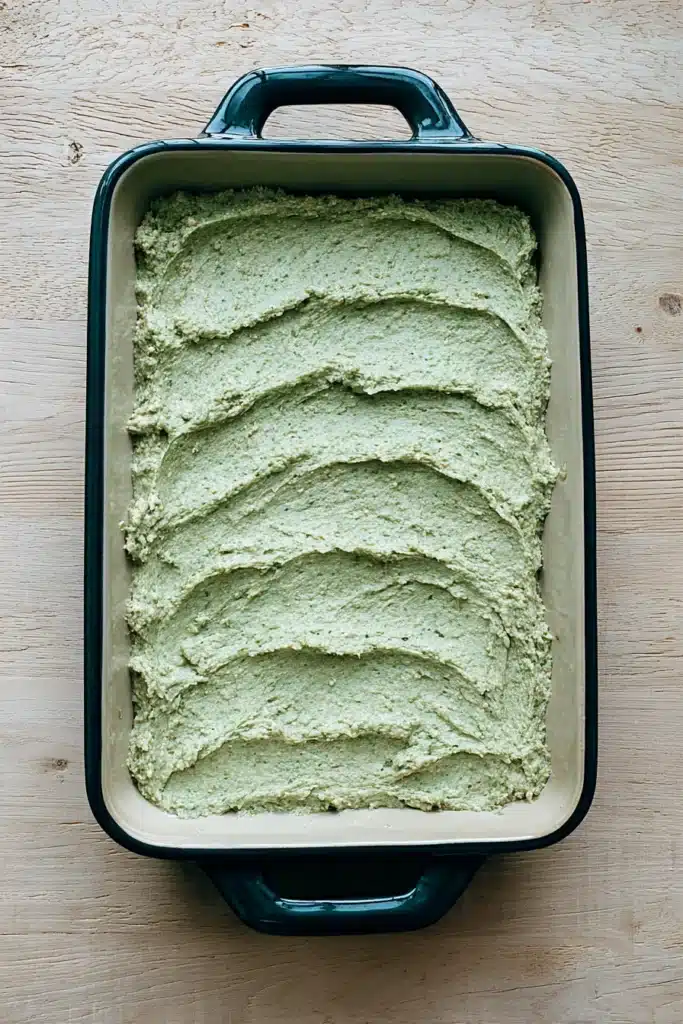 Christmas Lasagna Recipe | Ultimate Holiday Comfort Dish 8 Spinach ricotta layer for Christmas lasagna in a dark baking dish