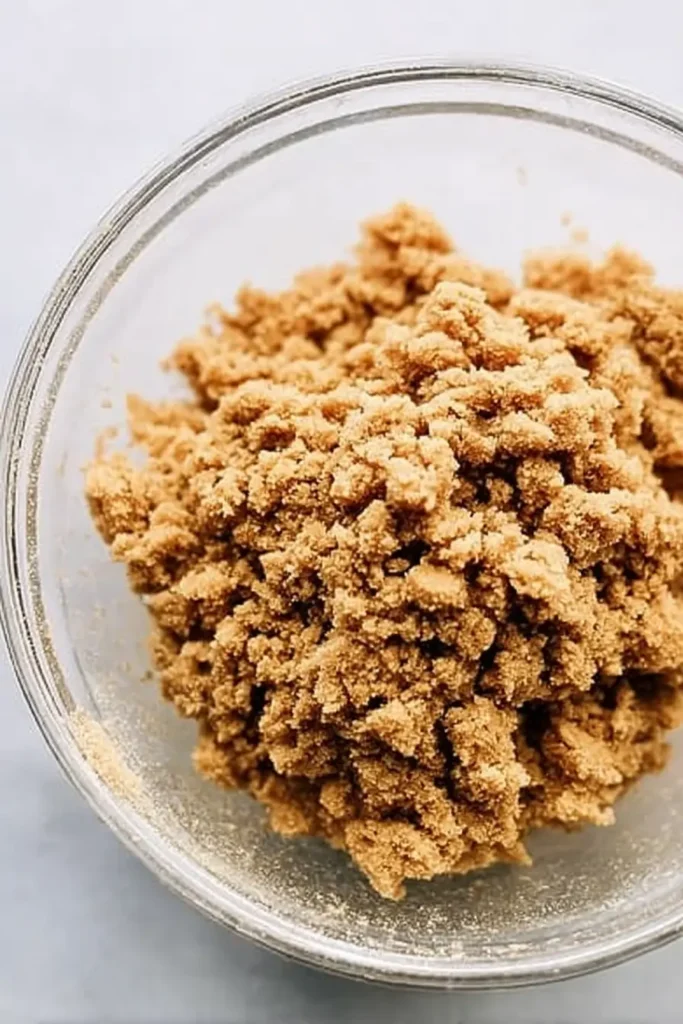 Pumpkin Cheesecake Bars | Amazing Creamy Fall Treat 20 Crumbly streusel topping mixture in a glass bowl