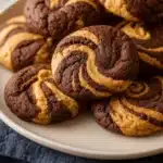 Amazing Chocolate Peanut Butter Swirl Cookies stacked on a plate, soft and chewy with rich cocoa and peanut butter swirls