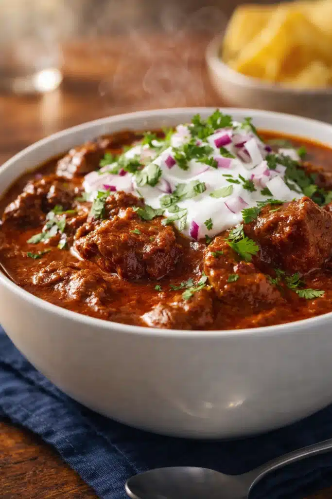 Best Award Winning Texas Chili topped with sour cream, onions, and cilantro