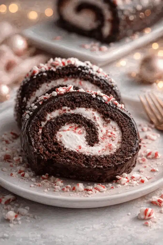 Best Christmas Peppermint Roll Cake | Amazing Holiday Dessert 5 Best Christmas Peppermint Roll Cake slices with creamy filling and crushed candy