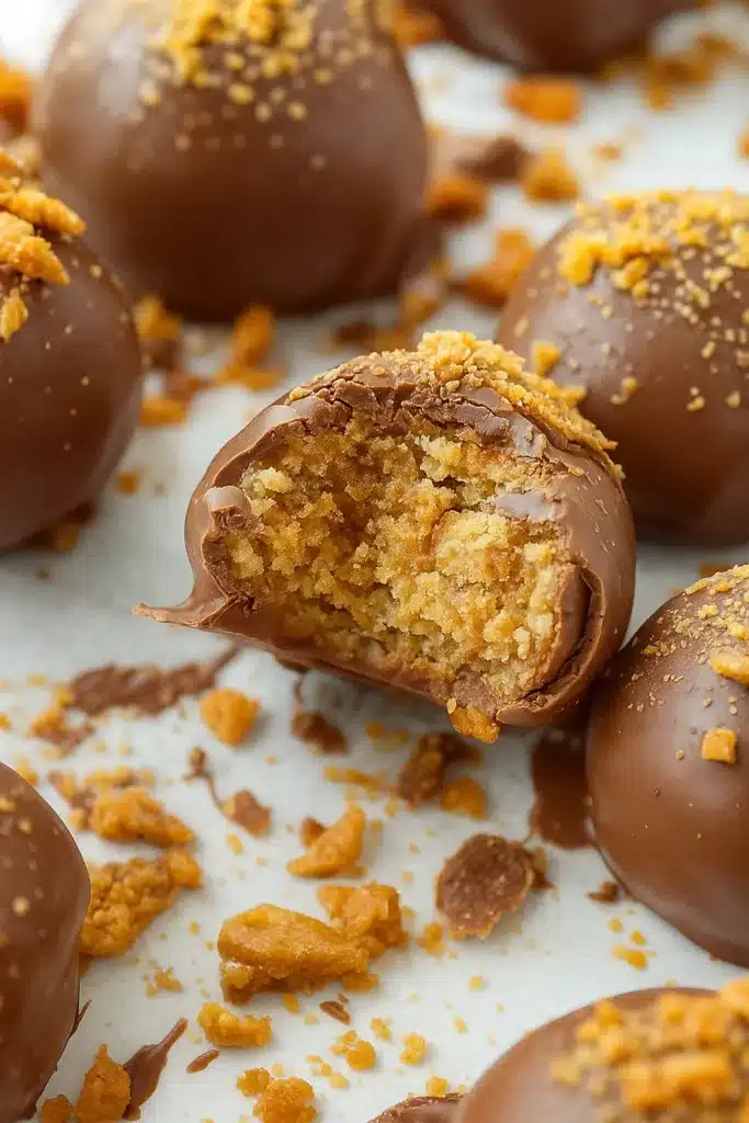 Butterfinger Nutter Butter Truffles | Easy No-Bake Treat 8 Bitten Butterfinger Nutter Butter truffle showing creamy cookie filling