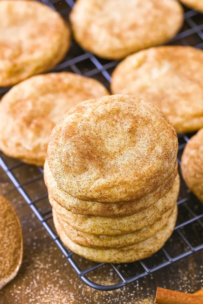 Chewy Snickerdoodle Cookies – Ultimate Soft Holiday Treat 28 Stack of chewy snickerdoodle cookies cooling on wire rack
