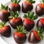 Chocolate covered strawberries on white plate