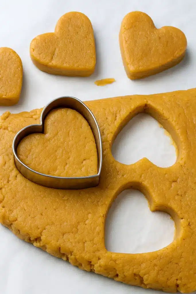 chocolate peanut butter valentines heart Recipe 7 Chocolate Peanut Butter Valentine’s Heart dough being cut with cookie cutter