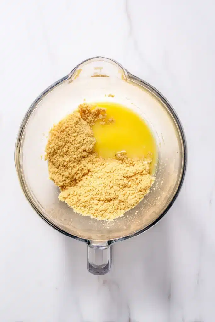 Christmas Cookie Lush Recipe | Easy, Festive & Delicious 22 Mixing melted butter and crushed cookies for Christmas Cookie Lush crust