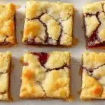 Classic Christmas jam bars with golden crust and red jam filling