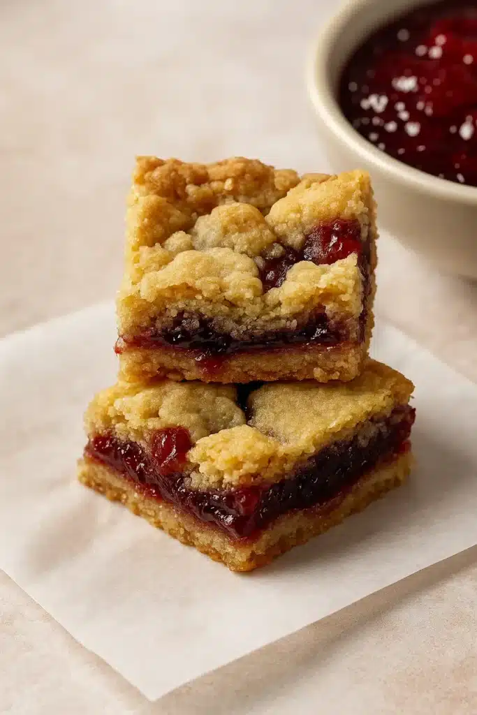 Classic Christmas Jam Bars | Easy, Nostalgic & Delicious 7 Stacked Classic Christmas Jam Bars with golden crust and glossy jam filling