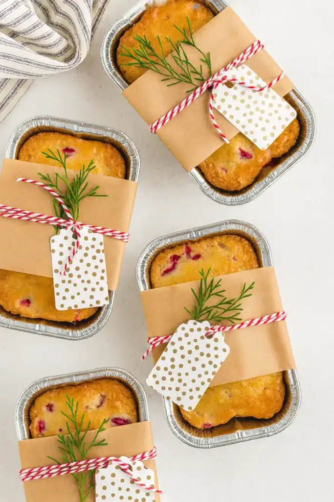 Cranberry Nut Bread Recipe | Sweet, Tart & Easy Loaf 10 Mini cranberry nut bread loaves wrapped for Christmas gifting