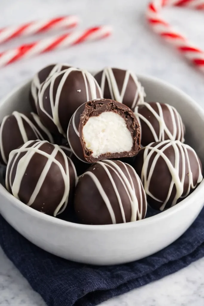 Creamy Christmas Peppermint Truffles Recipe with creamy filling