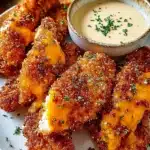 Crispy crack chicken tenders with melted cheese and ranch dipping sauce