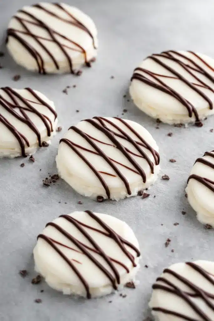 Easy Christmas Peppermint Creams | Simple Festive Treats 5 Easy Christmas peppermint creams with white icing and chocolate drizzle