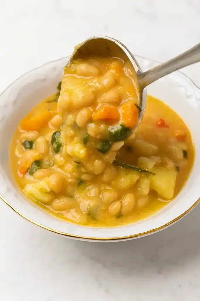 Easy White Bean Soup Recipe | Quick, Cozy & Delicious 8 Easy White Bean Soup Recipe in spoon over white bowl