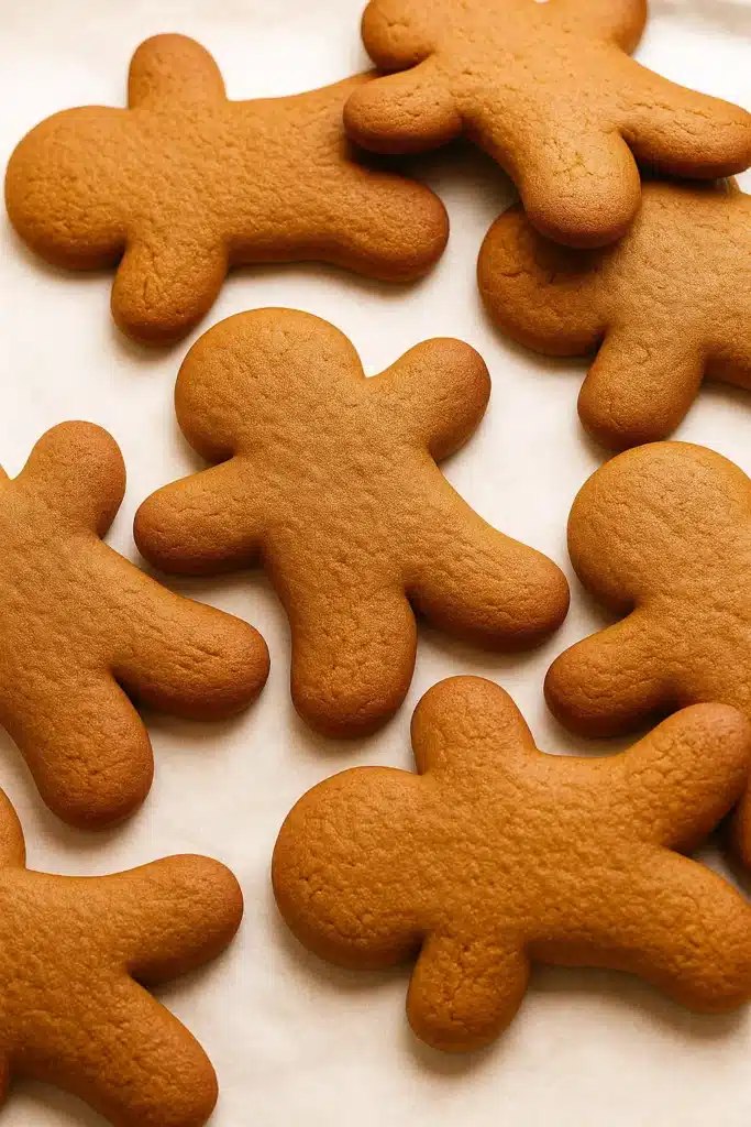 Gingerbread Men Cookies – Delightful Holiday Treat Recipe 10 Freshly baked gingerbread men cookies cooling on parchment paper