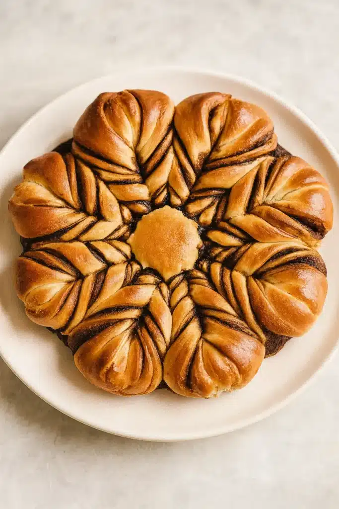 Sourdough Discard Star Bread with chocolate swirls on parchment paper