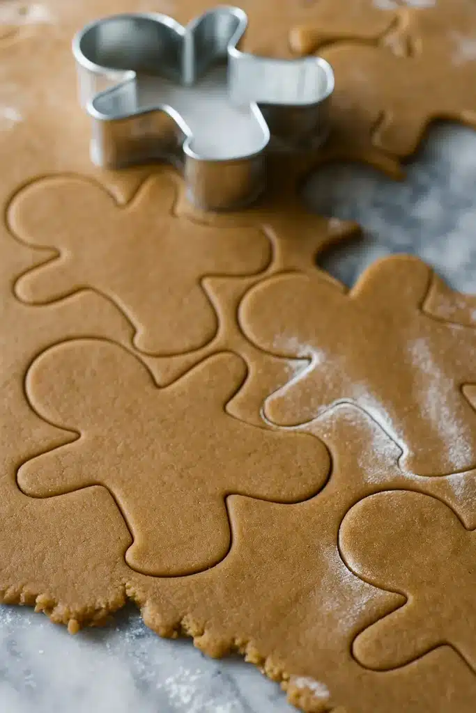 Gingerbread Men Cookies – Delightful Holiday Treat Recipe 9 Gingerbread men cookie dough rolled and cut with metal cutter