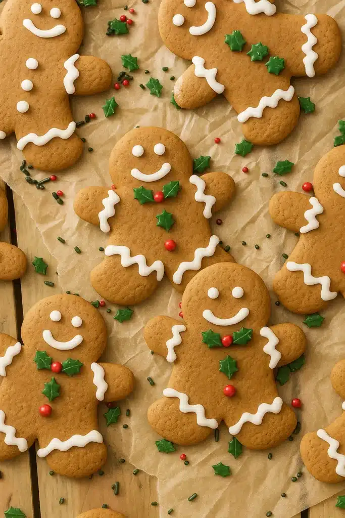 Gingerbread Men Cookies – Delightful Holiday Treat Recipe 8 Decorated gingerbread men cookies with white icing and holly sprinkles