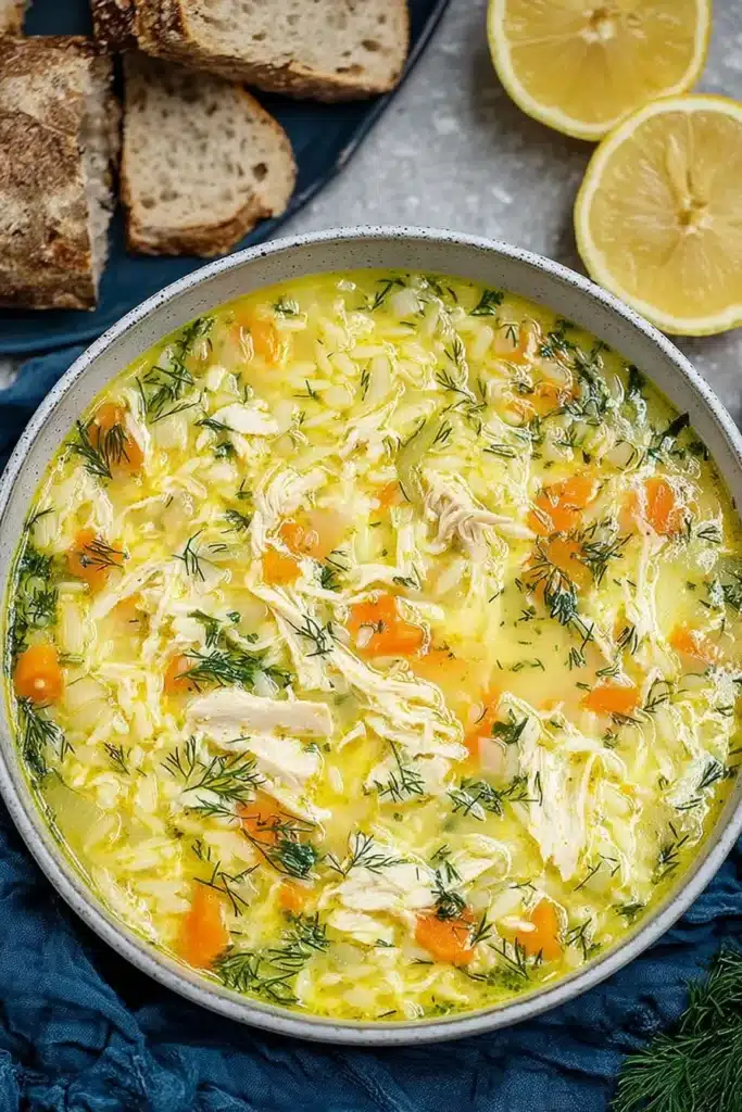Greek Lemon Chicken Soup (Avgolemono) – Creamy & Bright 7 Greek lemon chicken soup with orzo, chicken, and dill in creamy broth