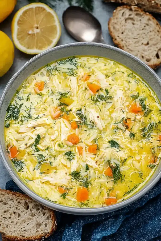 Greek Lemon Chicken Soup (Avgolemono) – Creamy & Bright 8 Greek lemon chicken soup with orzo, chicken, and dill in creamy broth