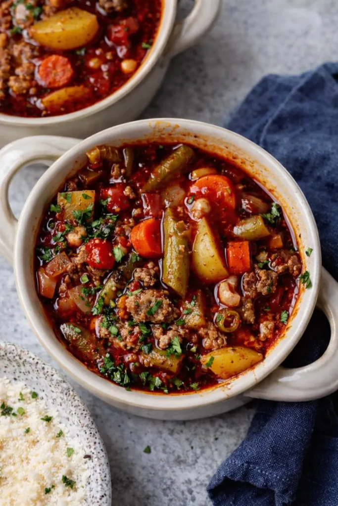 Cowboy Soup | Hearty & Amazing One-Pot Comfort 6 Cowboy soup with beef, potatoes, and vegetables in tomato broth