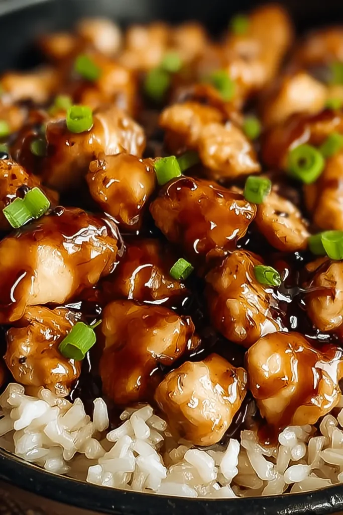 Honey BBQ Chicken Rice | Easy & Delicious Family Favorite 7 Honey BBQ chicken rice with glossy sauce and green onions