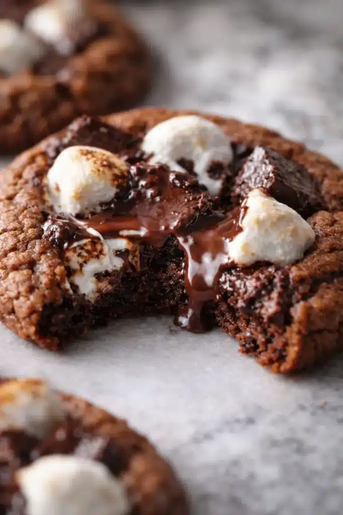Hot chocolate cookie with melted chocolate and toasted marshmallows