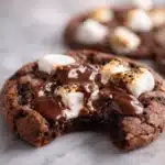 Gooey hot chocolate cookies with melted chocolate and toasted marshmallows