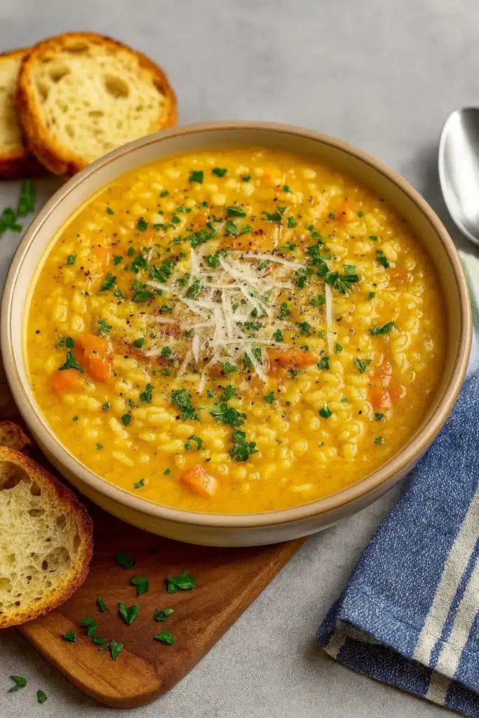 Easy Italian Penicillin Soup | Healing & Delicious Comfort 5 Italian Penicillin Soup in beige bowl with Parmesan and parsley