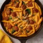 One pot creamy Cajun sausage pasta with penne in a rich sauce